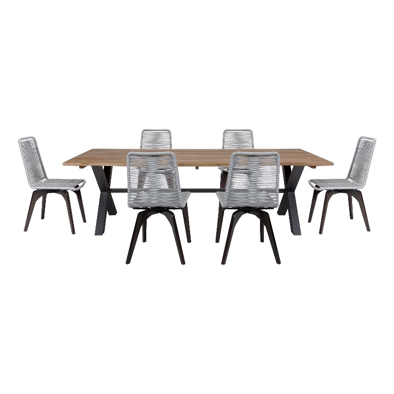 Glendora Island Outdoor 7 Piece Live Edge Dining Set in Eucalyptus and Rope