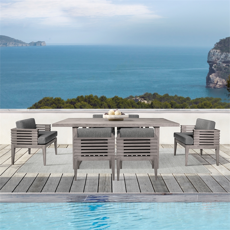 Escondido Santo Outdoor 5 Piece Round Dining Set in Eucalyptus and Charcoal Rope