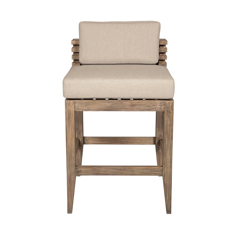 Vivid Outdoor Counter Stool in Light Eucalyptus Wood with Taupe Cushions