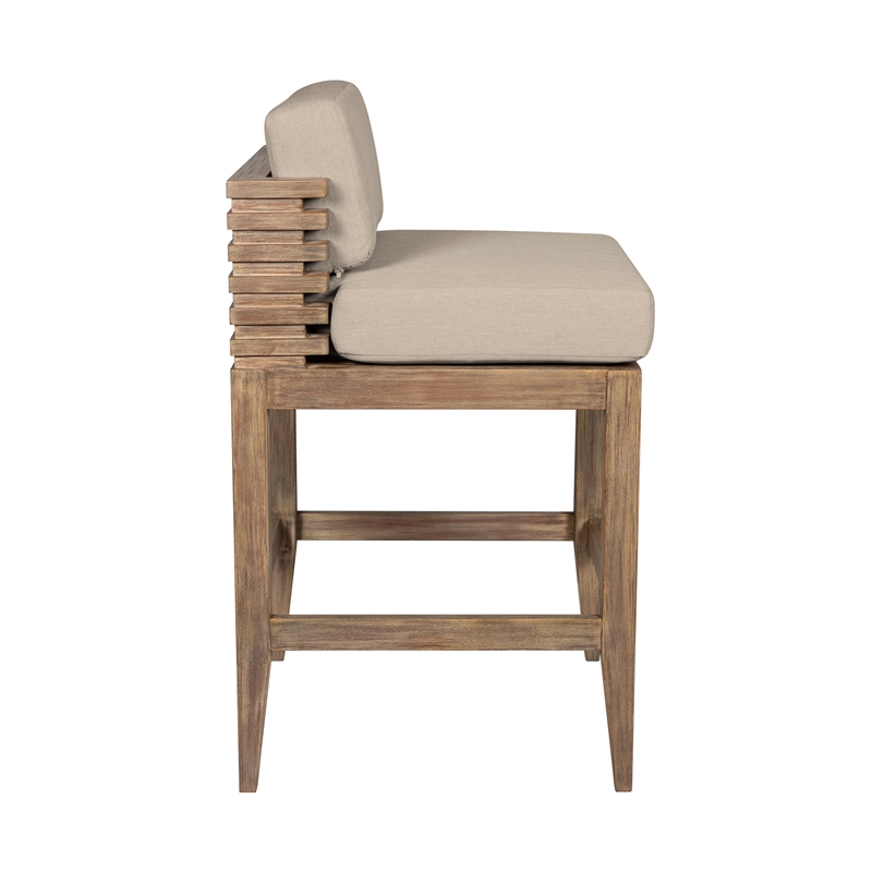 Vivid Outdoor Counter Stool in Light Eucalyptus Wood with Taupe Cushions