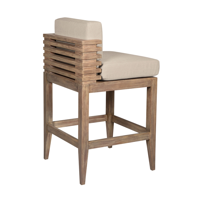 Vivid Outdoor Counter Stool in Light Eucalyptus Wood with Taupe Cushions