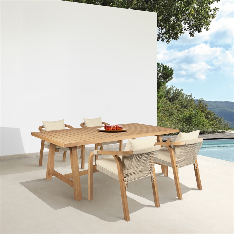 Vivid Outdoor Counter Stool in Light Eucalyptus Wood with Taupe Cushions