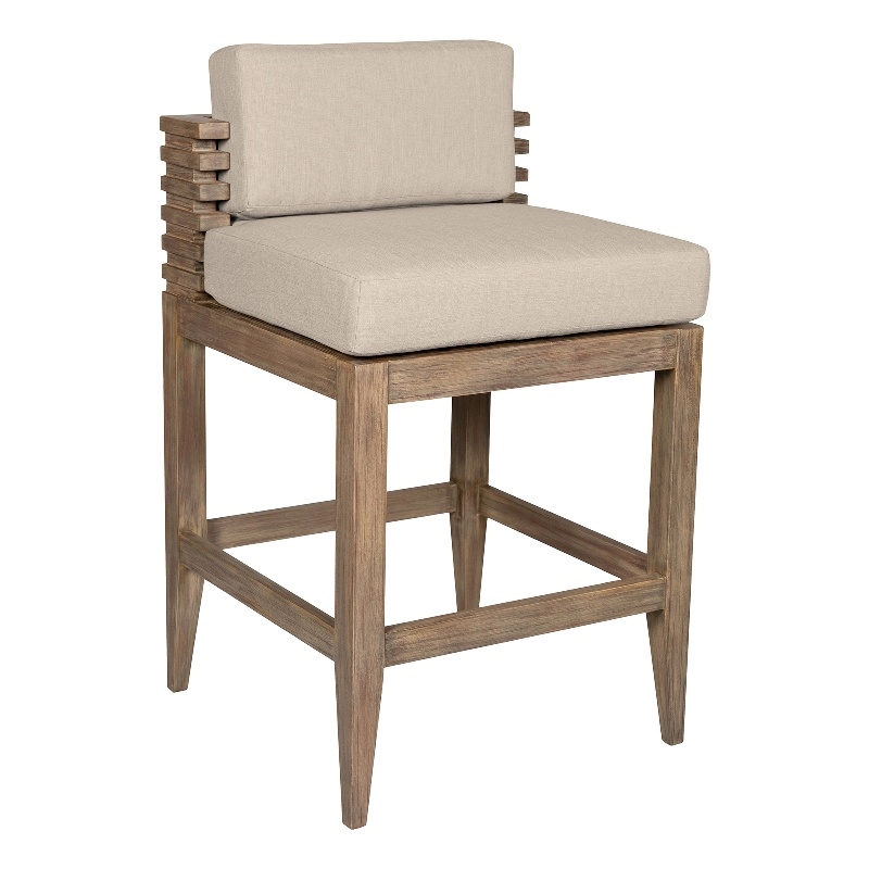 Vivid Outdoor Counter Stool in Light Eucalyptus Wood with Taupe Cushions