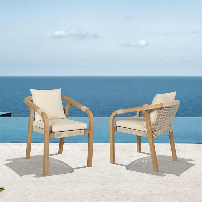 Vivid Outdoor Patio Bar Stool in Light Eucalyptus Wood with Taupe  Cushions