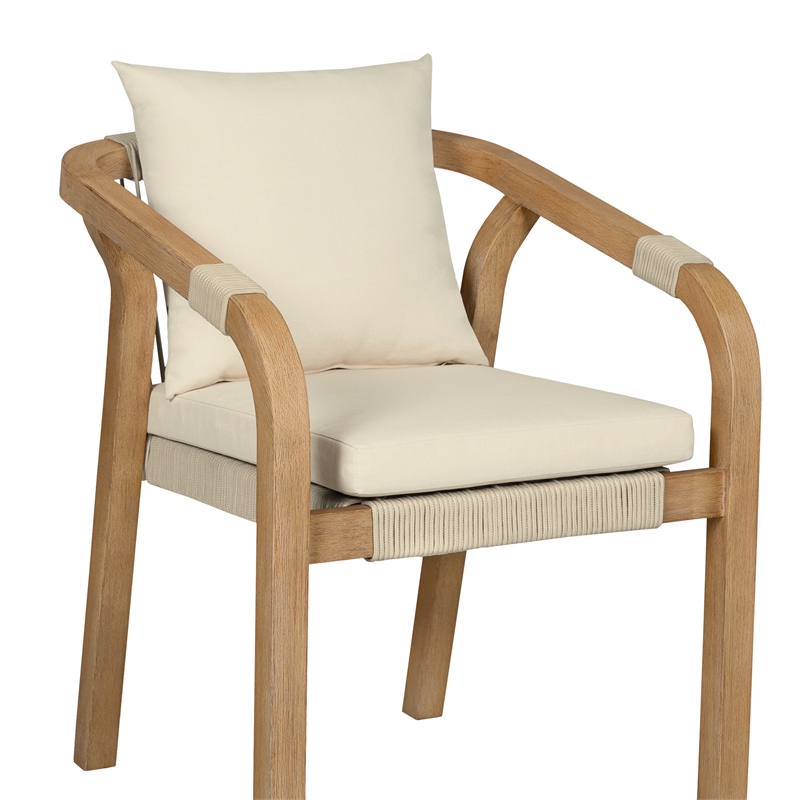 Vivid Outdoor Patio Bar Stool in Light Eucalyptus Wood with Taupe  Cushions
