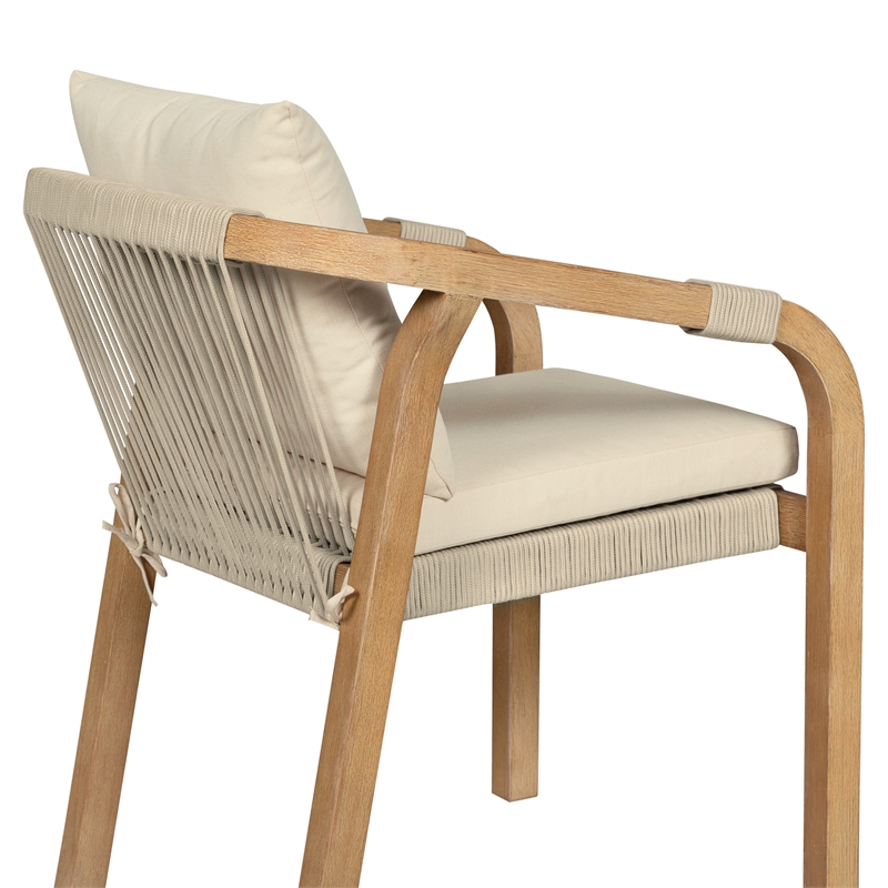Vivid Outdoor Patio Bar Stool in Light Eucalyptus Wood with Taupe  Cushions