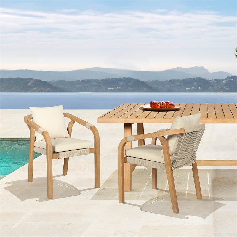 Vivid Outdoor Patio Bar Stool in Light Eucalyptus Wood with Taupe  Cushions
