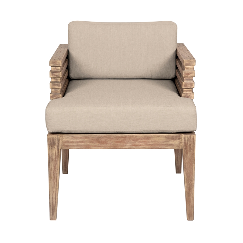 Vivid Outdoor Patio Dining Chair in Light Eucalyptus Wood with Taupe Cushions