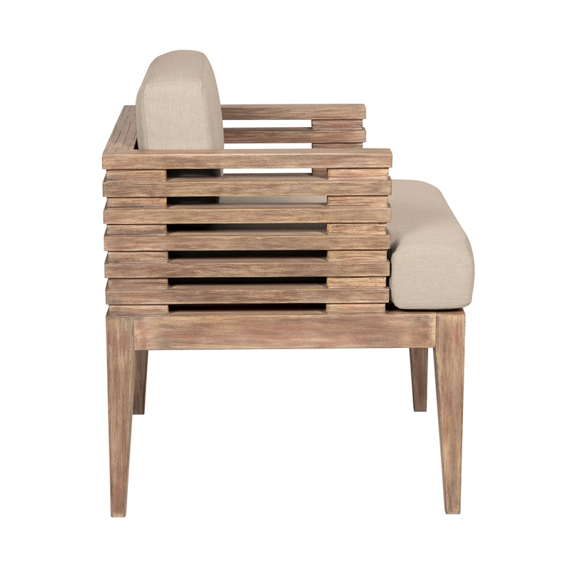 Vivid Outdoor Patio Dining Chair in Light Eucalyptus Wood with Taupe Cushions