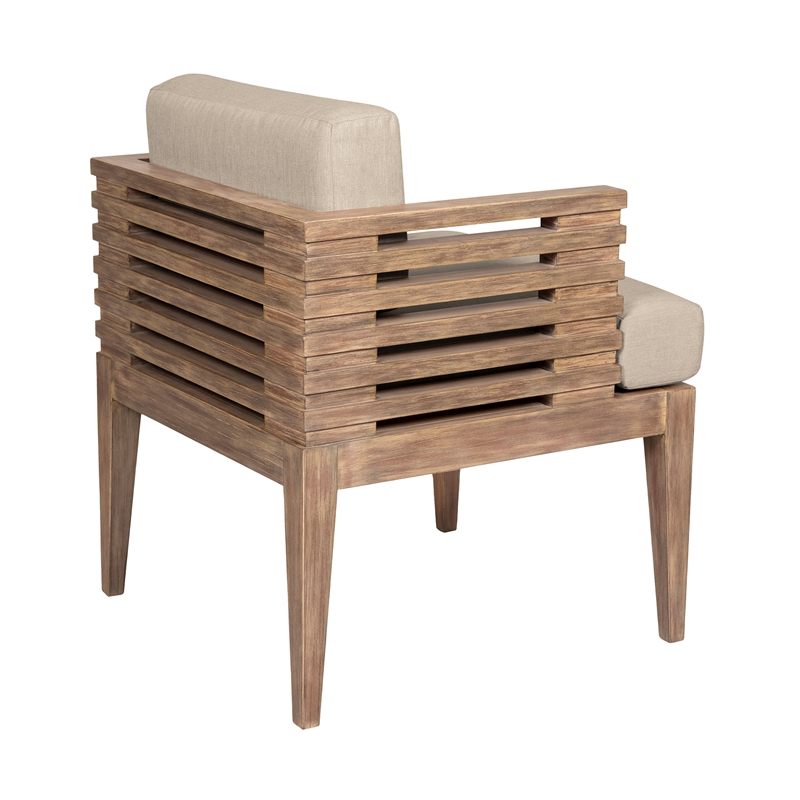 Vivid Outdoor Patio Dining Chair in Light Eucalyptus Wood with Taupe Cushions