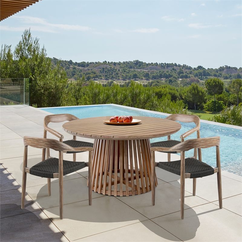 Vivid Outdoor Patio Dining Chair in Light Eucalyptus Wood with Taupe Cushions