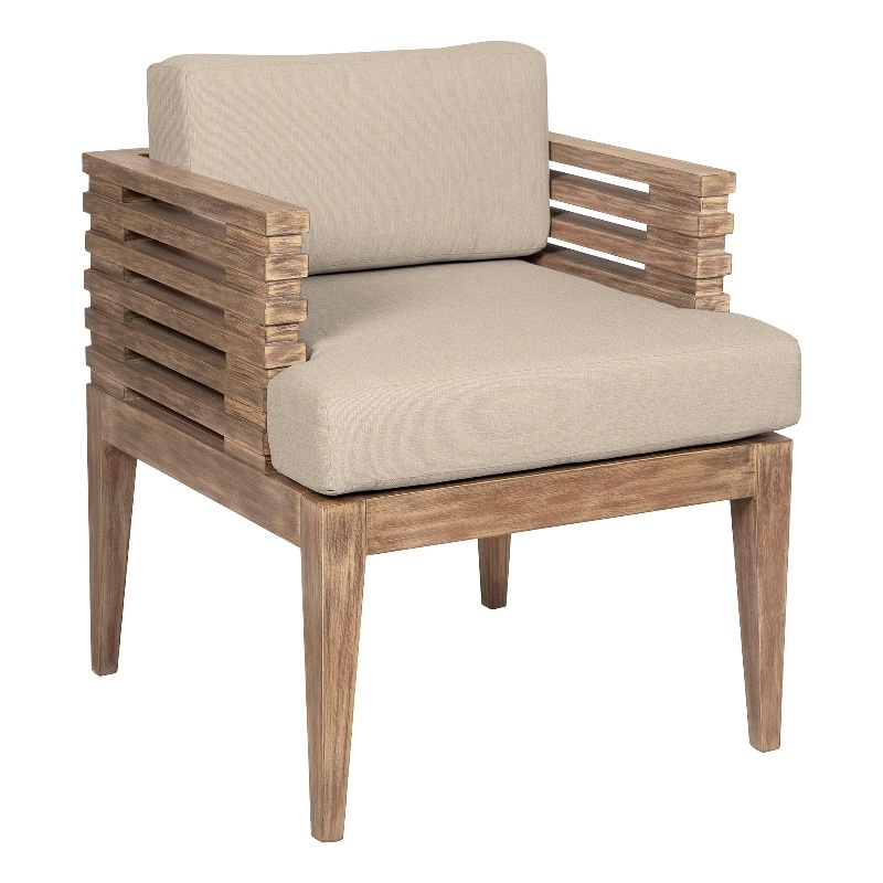 Vivid Outdoor Patio Dining Chair in Light Eucalyptus Wood with Taupe Cushions