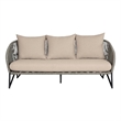 Benicia Outdoor Patio Sofa in Black Steel with Gray Rope and Taupe Cushions