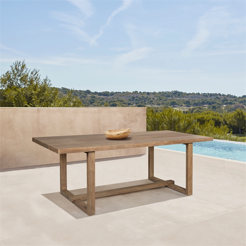 Escondido Outdoor Patio Round Dining Table in Light Eucalyptus Wood