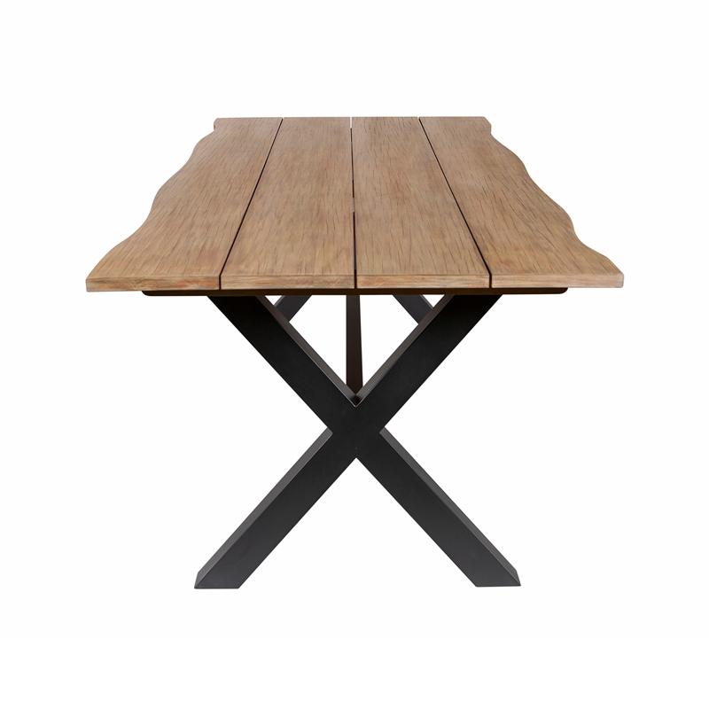 Glendora Outdoor Live Edge Dining Table in Eucalyptus Wood with Black Metal Base