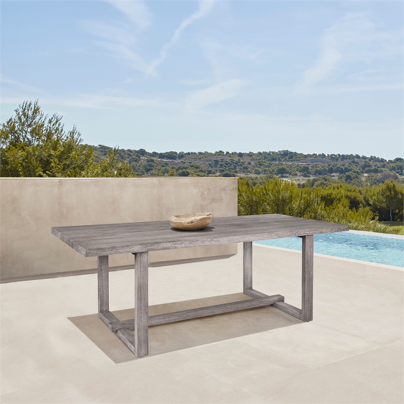 Glendora Outdoor Live Edge Dining Table in Eucalyptus Wood with Black Metal Base