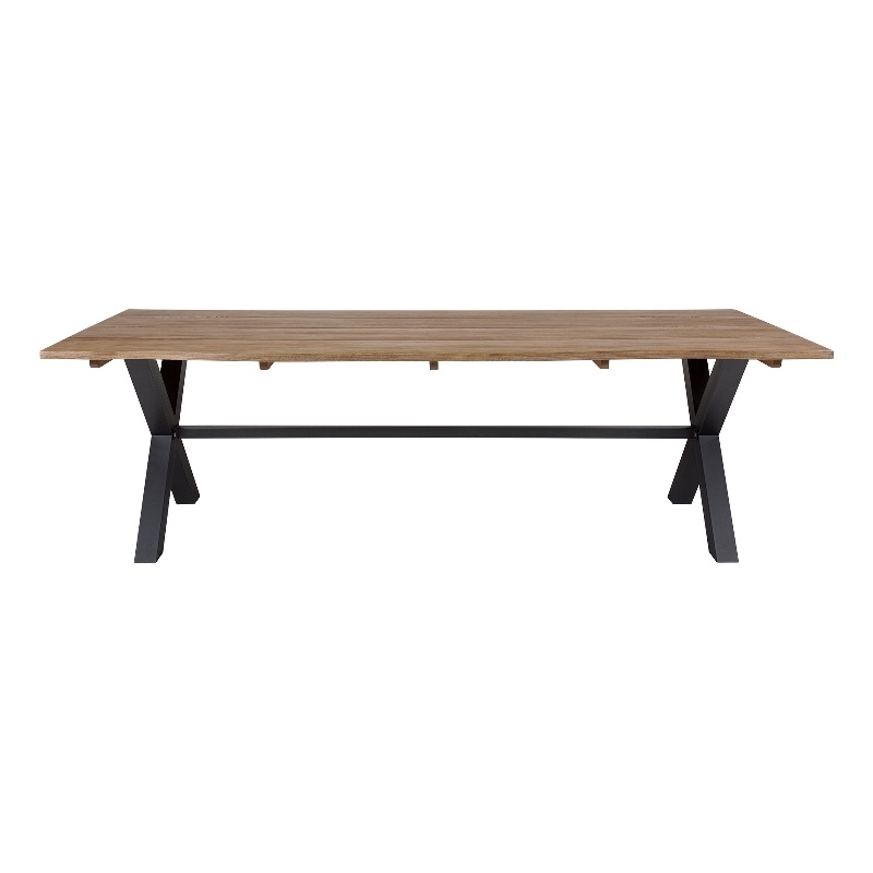 Glendora Outdoor Live Edge Dining Table in Eucalyptus Wood with Black Metal Base