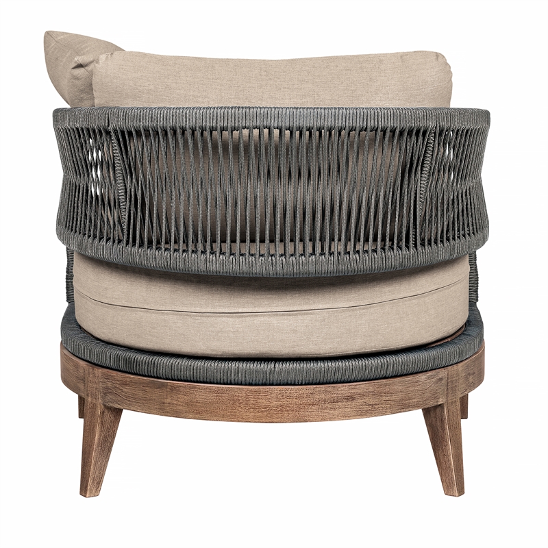 Orbit Outdoor Chair in Eucalyptus Wood with Gray Rope and Taupe Cushions