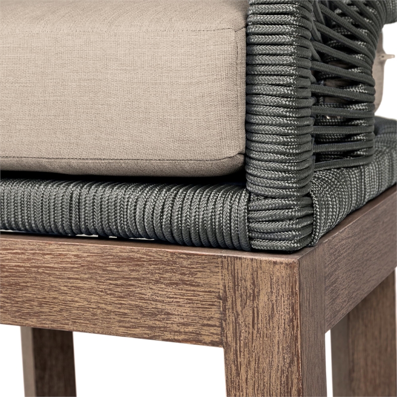 Orbit Outdoor 5 Piece Dining Set in Eucalyptus with Gray Rope and Taupe Cushions