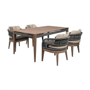 Orbit Outdoor 5 Piece Dining Set in Eucalyptus with Gray Rope and Taupe Cushions