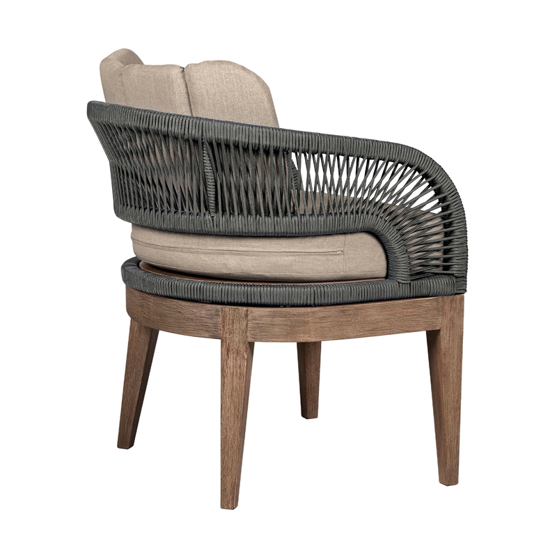 Orbit Outdoor 5 Piece Dining Set in Eucalyptus with Gray Rope and Taupe Cushions