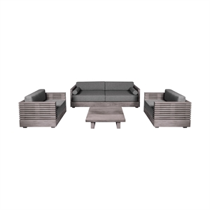 Vivid Outdoor 4 Piece Conversation Set in Gray Eucalyptus Wood with Cushions