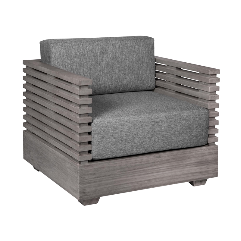 Vivid Outdoor 4 Piece Conversation Set in Gray Eucalyptus Wood with Cushions