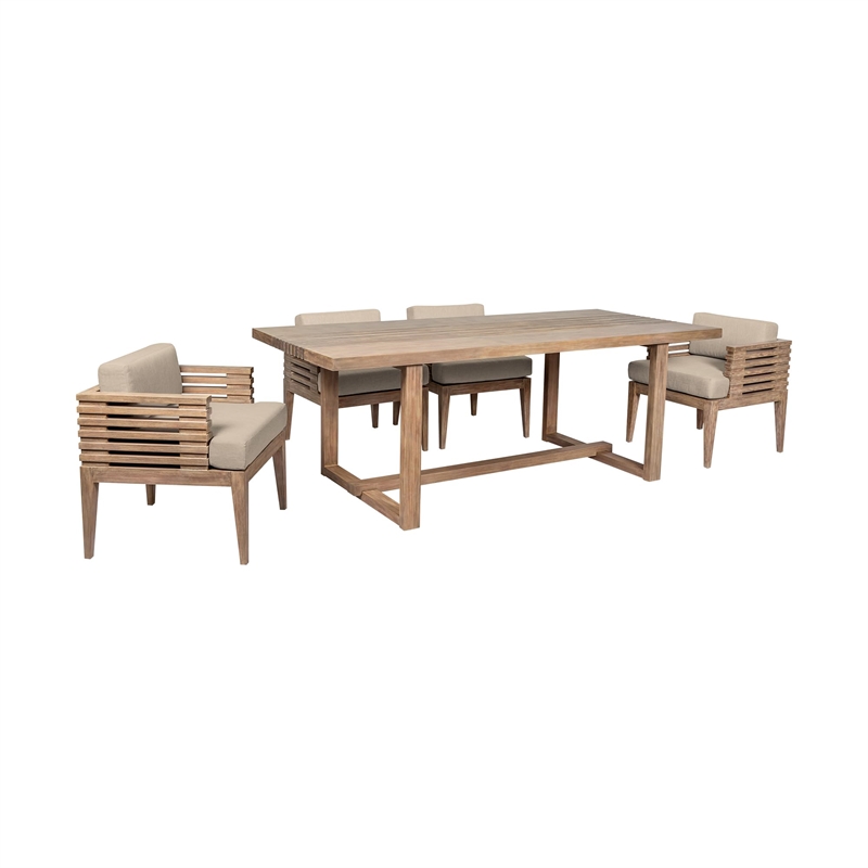 Vivid Outdoor 5 Piece Dining Set in Light Eucalyptus Wood with  Cushions