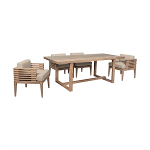 Vivid Outdoor 5 Piece Dining Set in Light Eucalyptus Wood with  Cushions