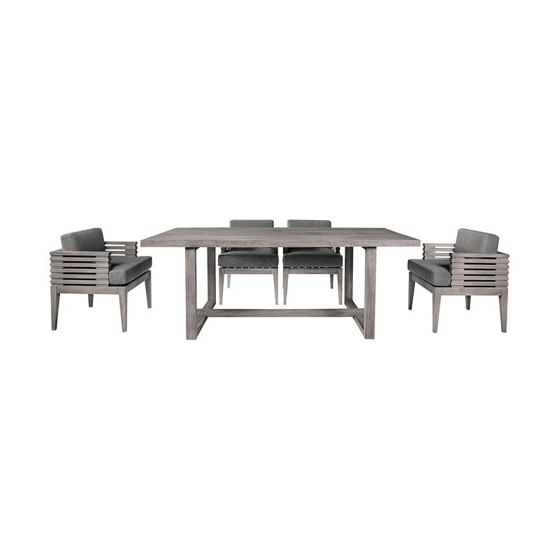 Vivid Outdoor 5 Piece Dining Set in Gray Eucalyptus Wood with Gray Cushions