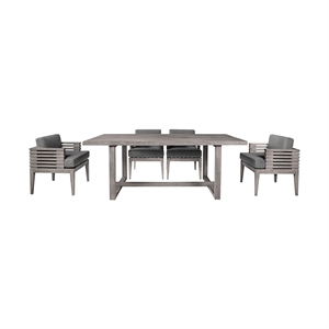 Vivid Outdoor 5 Piece Dining Set in Gray Eucalyptus Wood with Gray Cushions