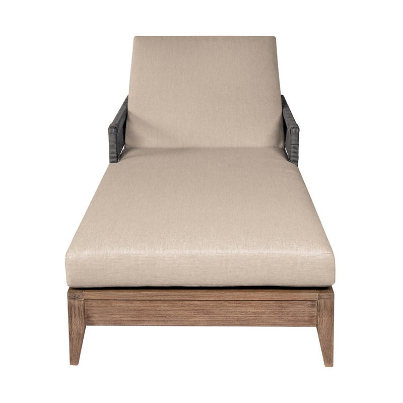 Orbit Outdoor Chaise Lounge Chair in Eucalyptus with Rope and Taupe Cushions