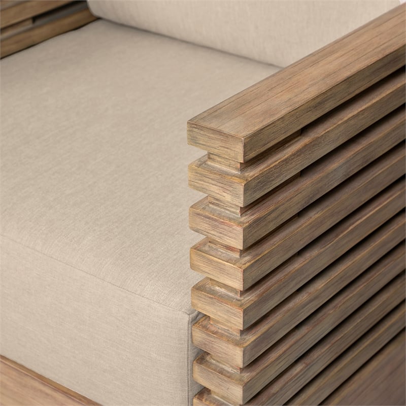 Orbit Outdoor Chaise Lounge Chair in Eucalyptus with Rope and Taupe Cushions