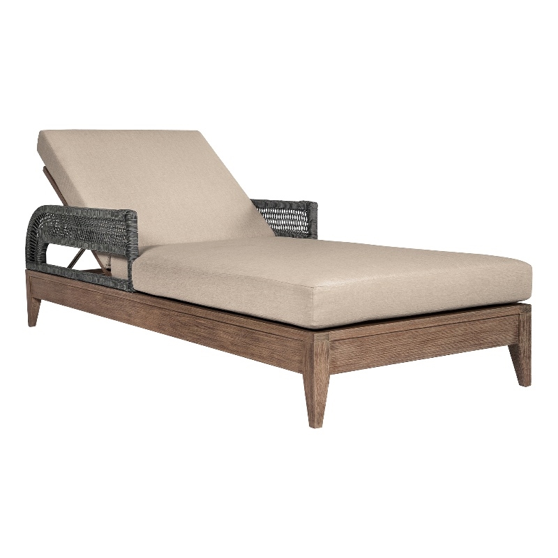 Orbit Outdoor Chaise Lounge Chair in Eucalyptus with Rope and Taupe Cushions