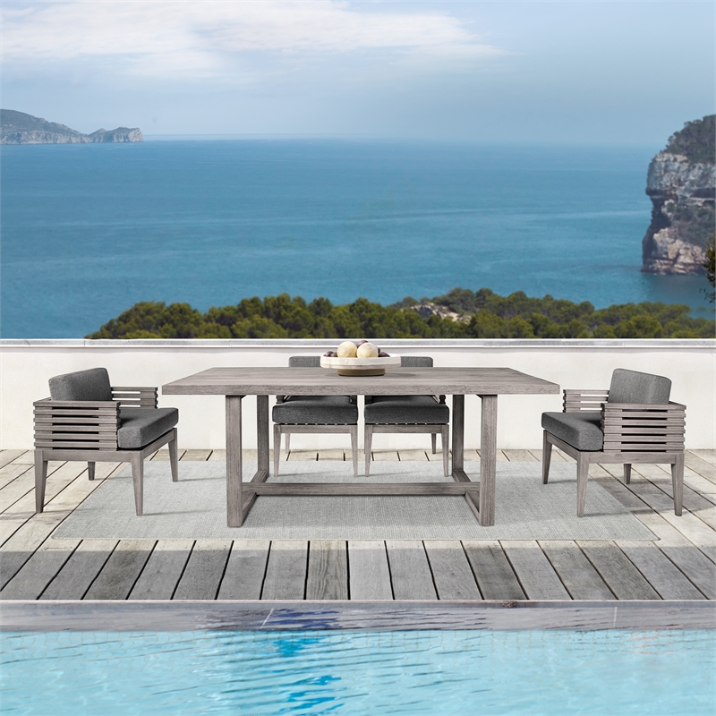Orbit Swivel Outdoor Chair in Eucalyptus Wood with Gray Rope and Taupe Cushions
