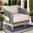 Orbit Swivel Outdoor Chair in Eucalyptus Wood with Gray Rope and Taupe Cushions