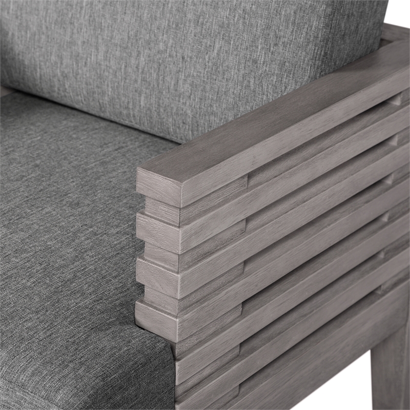 Orbit Swivel Outdoor Chair in Eucalyptus Wood with Gray Rope and Taupe Cushions