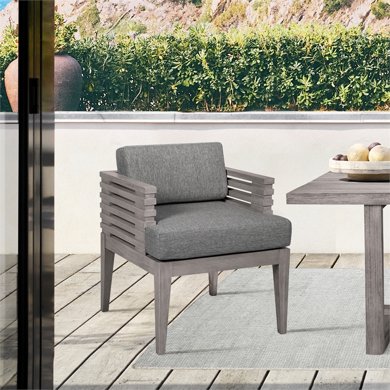 Orbit Swivel Outdoor Chair in Eucalyptus Wood with Gray Rope and Taupe Cushions