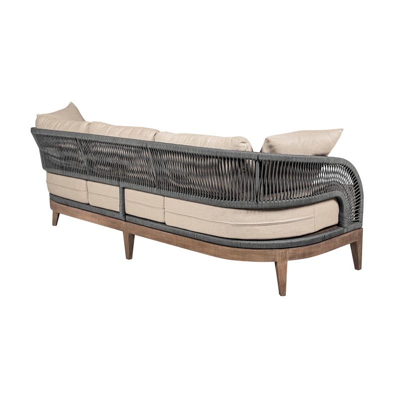 Orbit Outdoor Sofa in Eucalyptus Wood with Gray Rope and Taupe Olefin Cushions