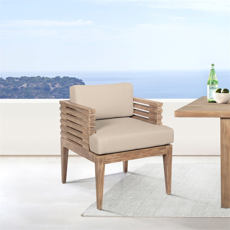 Orbit Outdoor Sofa in Eucalyptus Wood with Gray Rope and Taupe Olefin Cushions