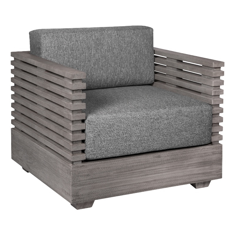 Vivid Outdoor Patio Chair in Gray Eucalyptus Wood with Gray Olefin Cushions