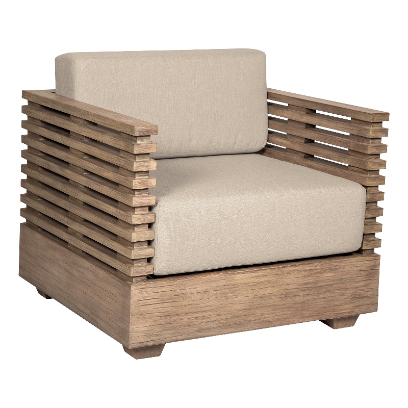Vivid Outdoor Patio Chair in Light Eucalyptus Wood with Taupe Olefin Cushions