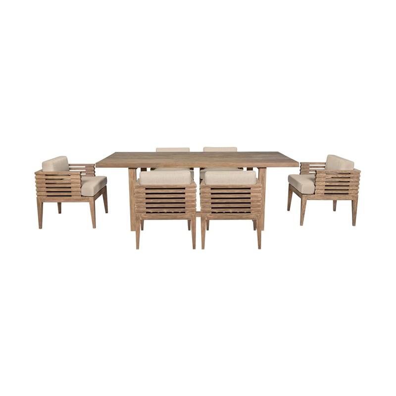 Vivid Outdoor 7 Piece Dining Set in Light Eucalyptus Wood with Taupe Cushions