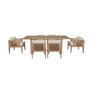 Vivid Outdoor 7 Piece Dining Set in Light Eucalyptus Wood with Taupe Cushions