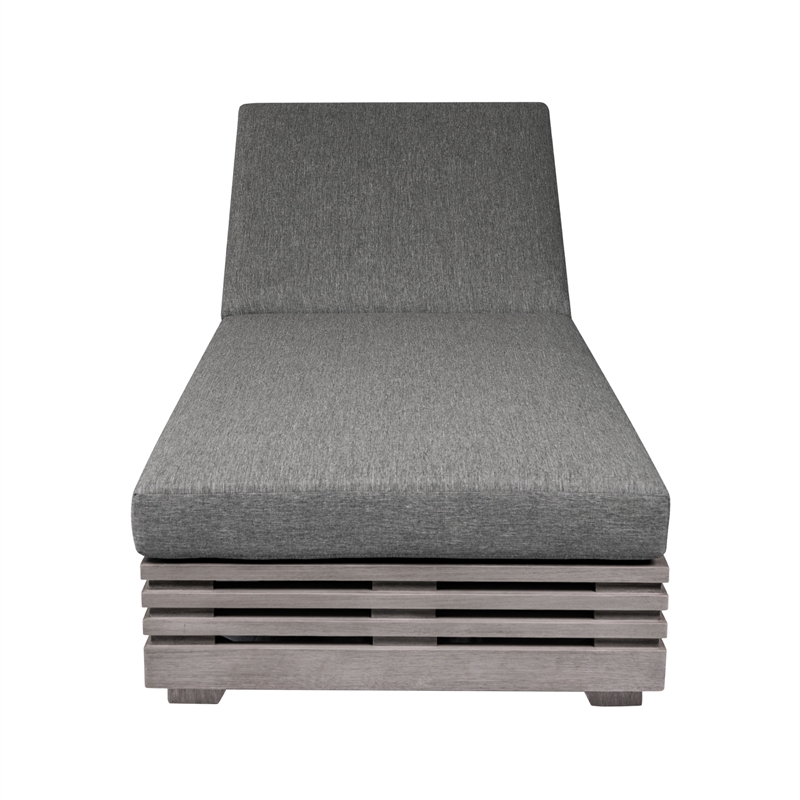 Vivid Outdoor Chaise Lounge Chair in Gray Eucalyptus Wood with Gray Cushions