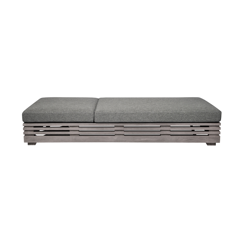 Vivid Outdoor Chaise Lounge Chair in Gray Eucalyptus Wood with Gray Cushions
