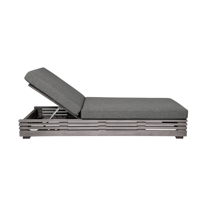 Vivid Outdoor Chaise Lounge Chair in Gray Eucalyptus Wood with Gray Cushions