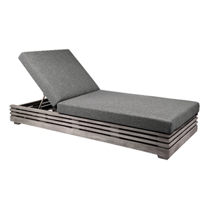 Vivid Outdoor Chaise Lounge Chair in Gray Eucalyptus Wood with Gray Cushions