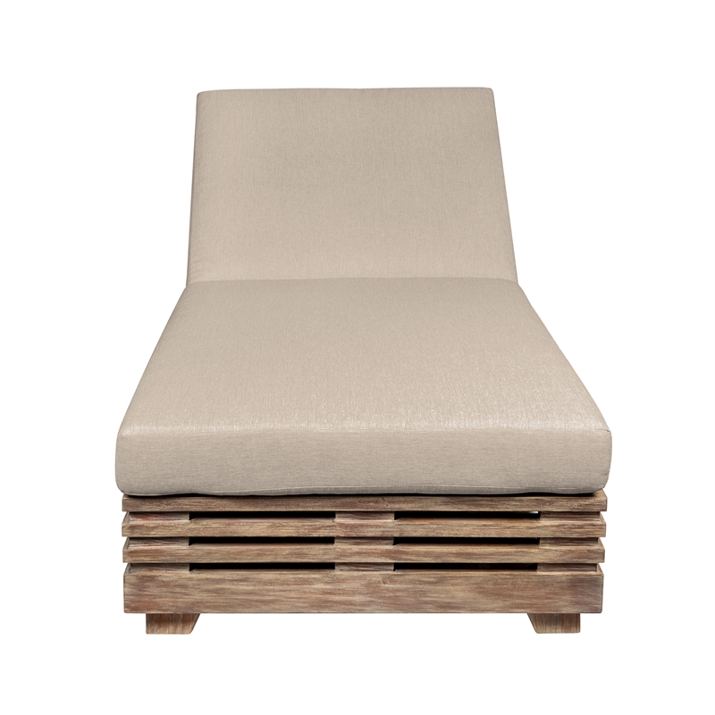 Armen Living Vivid Outdoor Chaise Lounge in Light Eucalyptus Wood /Taupe Cushion