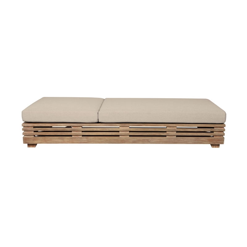 Armen Living Vivid Outdoor Chaise Lounge in Light Eucalyptus Wood /Taupe Cushion